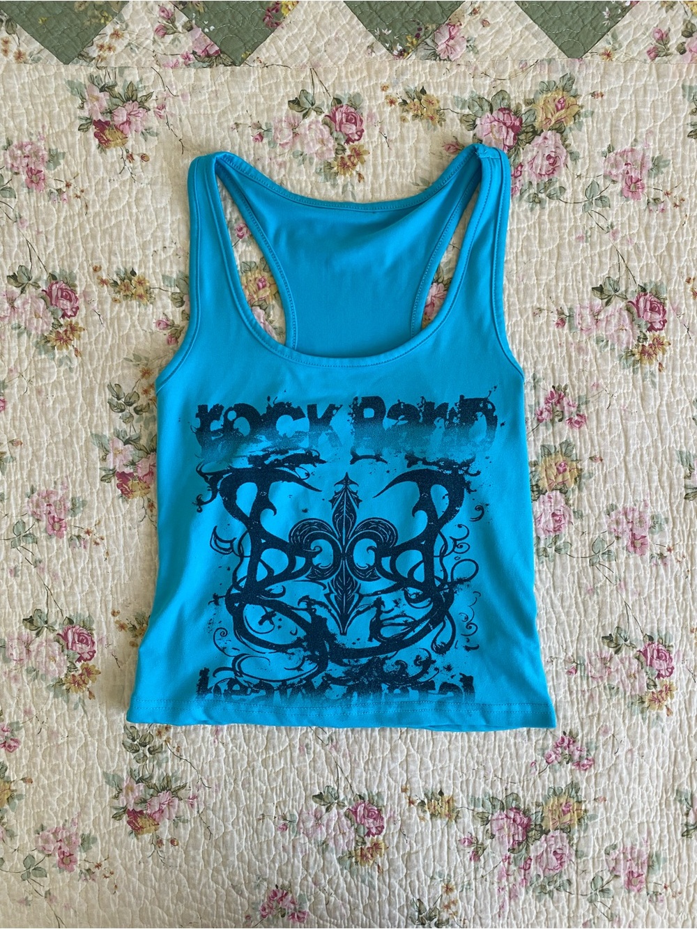grunge y2k teal fleur de lis tank top heavy metal